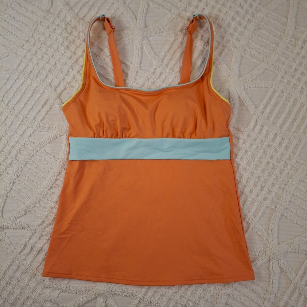 Lands' End Womens 4 Tankini Top Orange Underwire Lycra Xtra Life Colorblock